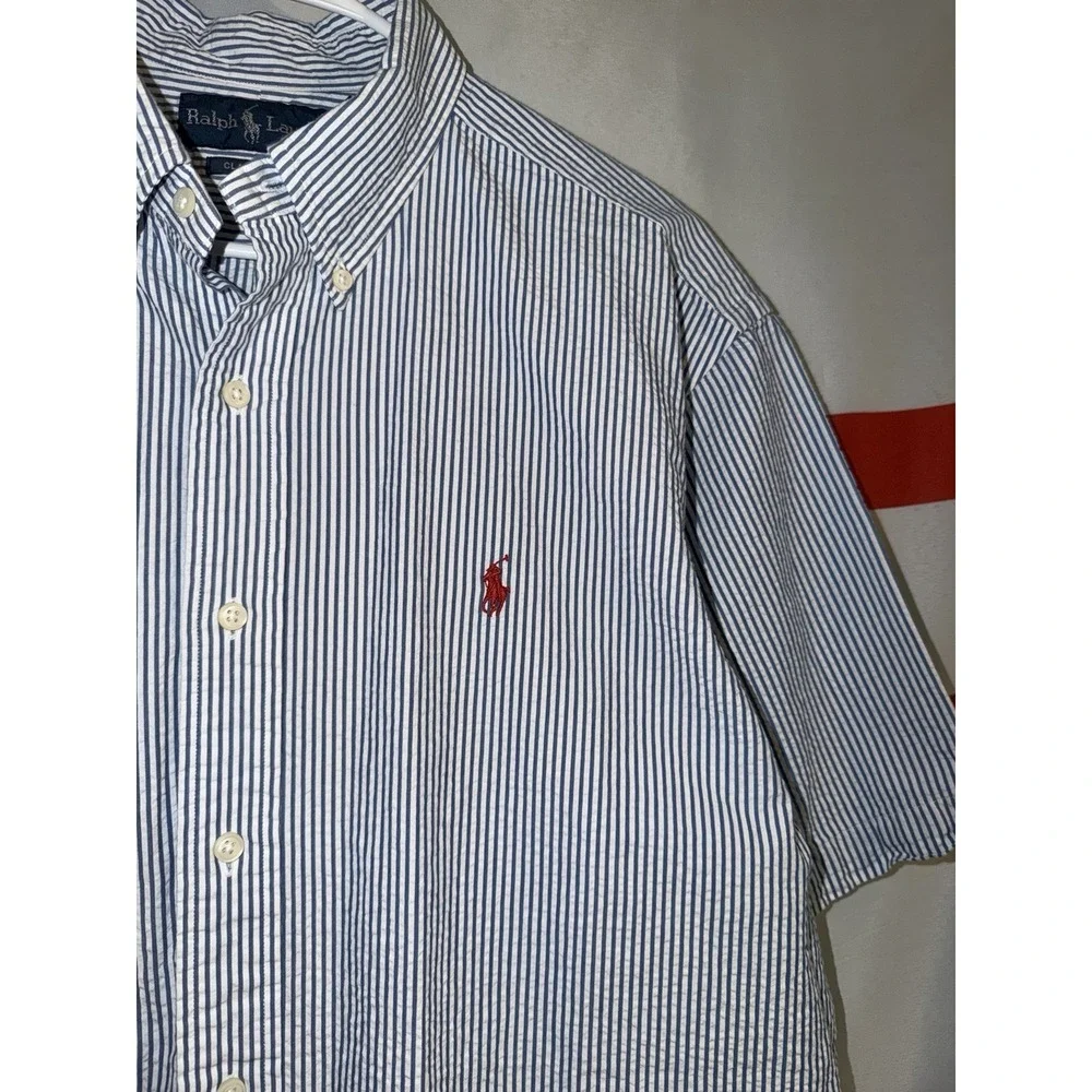 Polo Ralph Lauren Seersucker Button Up Shirt Mens Large Blue Striped